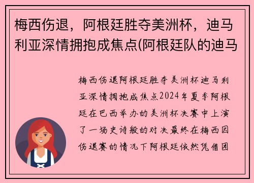 梅西伤退，阿根廷胜夺美洲杯，迪马利亚深情拥抱成焦点(阿根廷队的迪马利亚)