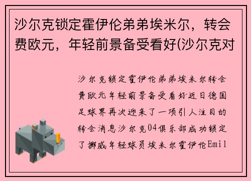 沙尔克锁定霍伊伦弟弟埃米尔，转会费欧元，年轻前景备受看好(沙尔克对霍分海姆)