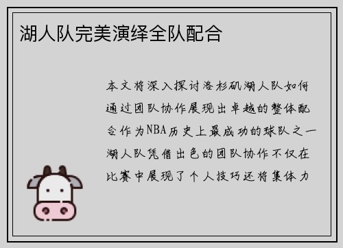 湖人队完美演绎全队配合