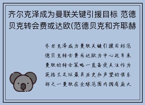 齐尔克泽成为曼联关键引援目标 范德贝克转会费或达欧(范德贝克和齐耶赫谁厉害)