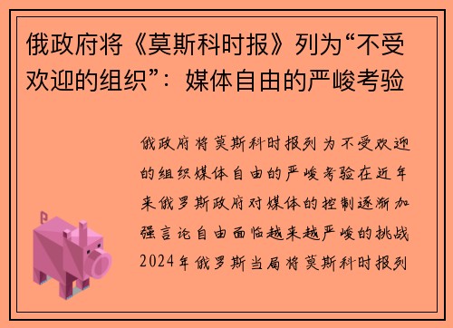 俄政府将《莫斯科时报》列为“不受欢迎的组织”：媒体自由的严峻考验