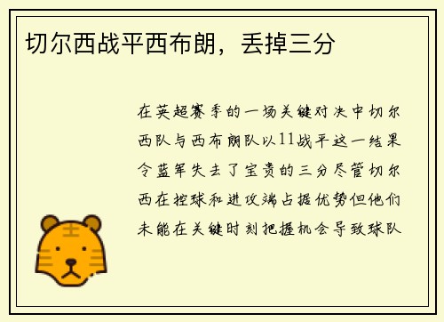 切尔西战平西布朗，丢掉三分